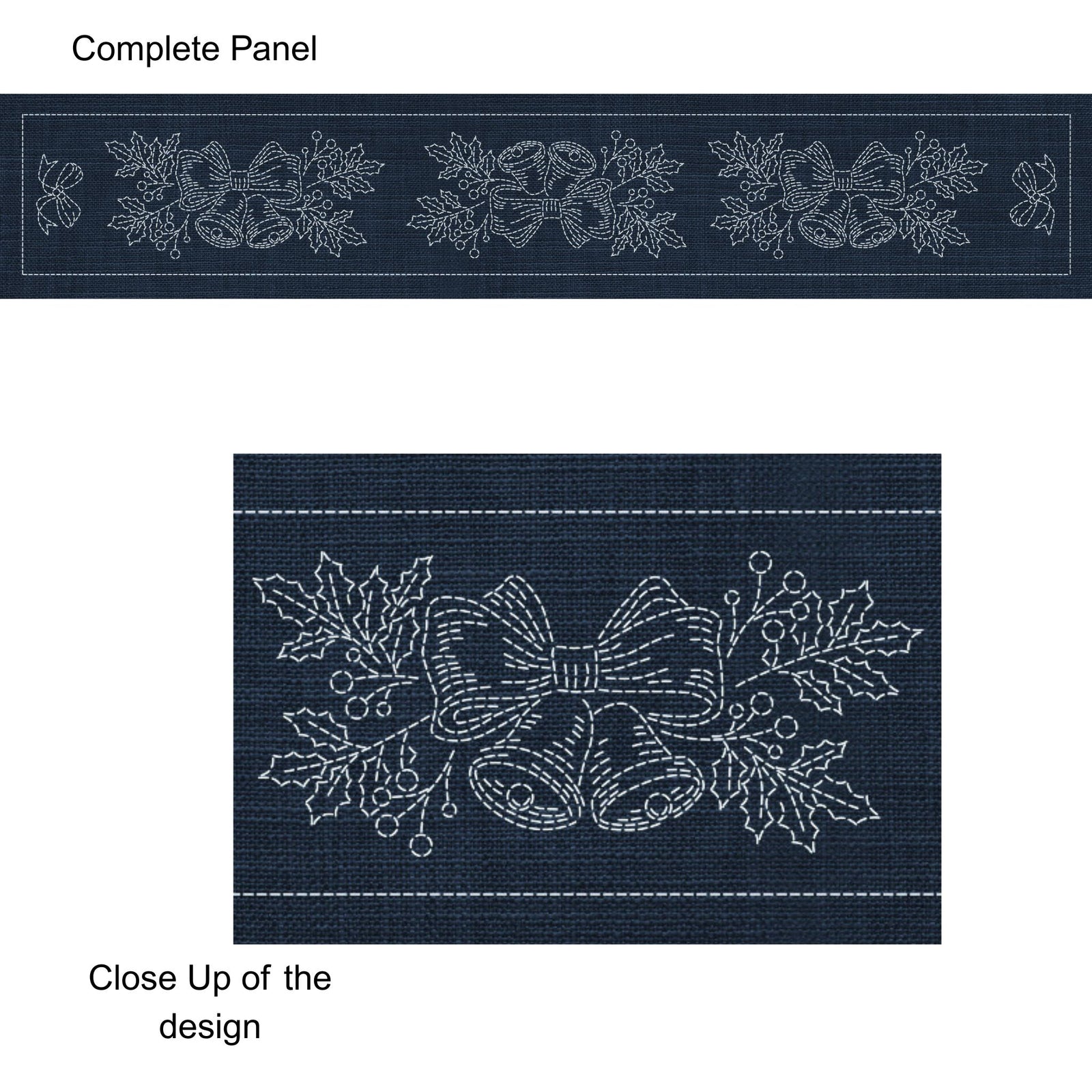 Christmas Bells Long Pre-Printed Sashiko Panel