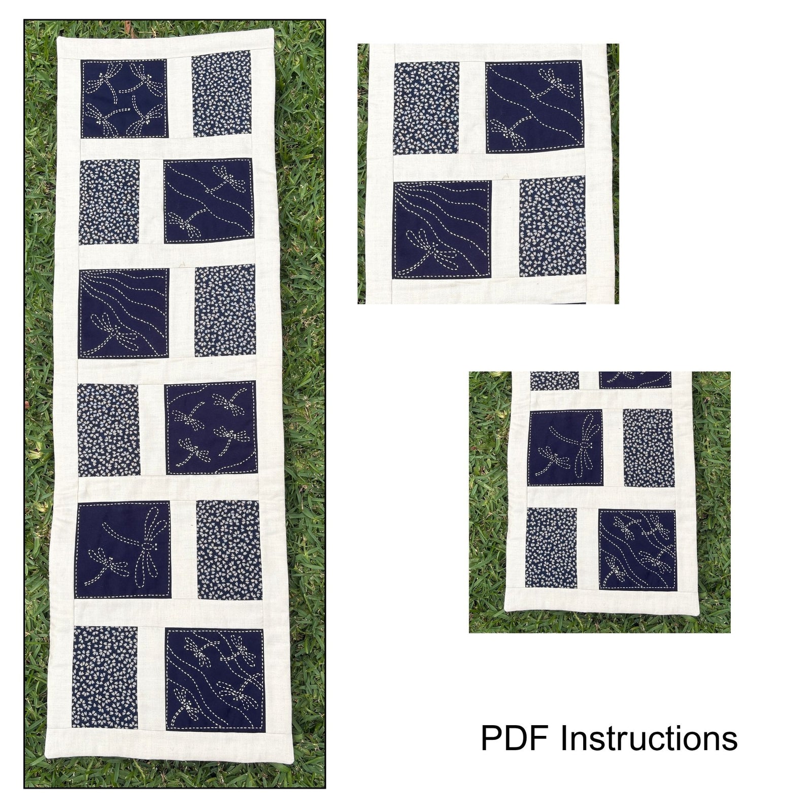 Dancing Dragonflies Sashiko Table Runner PDF Instructions