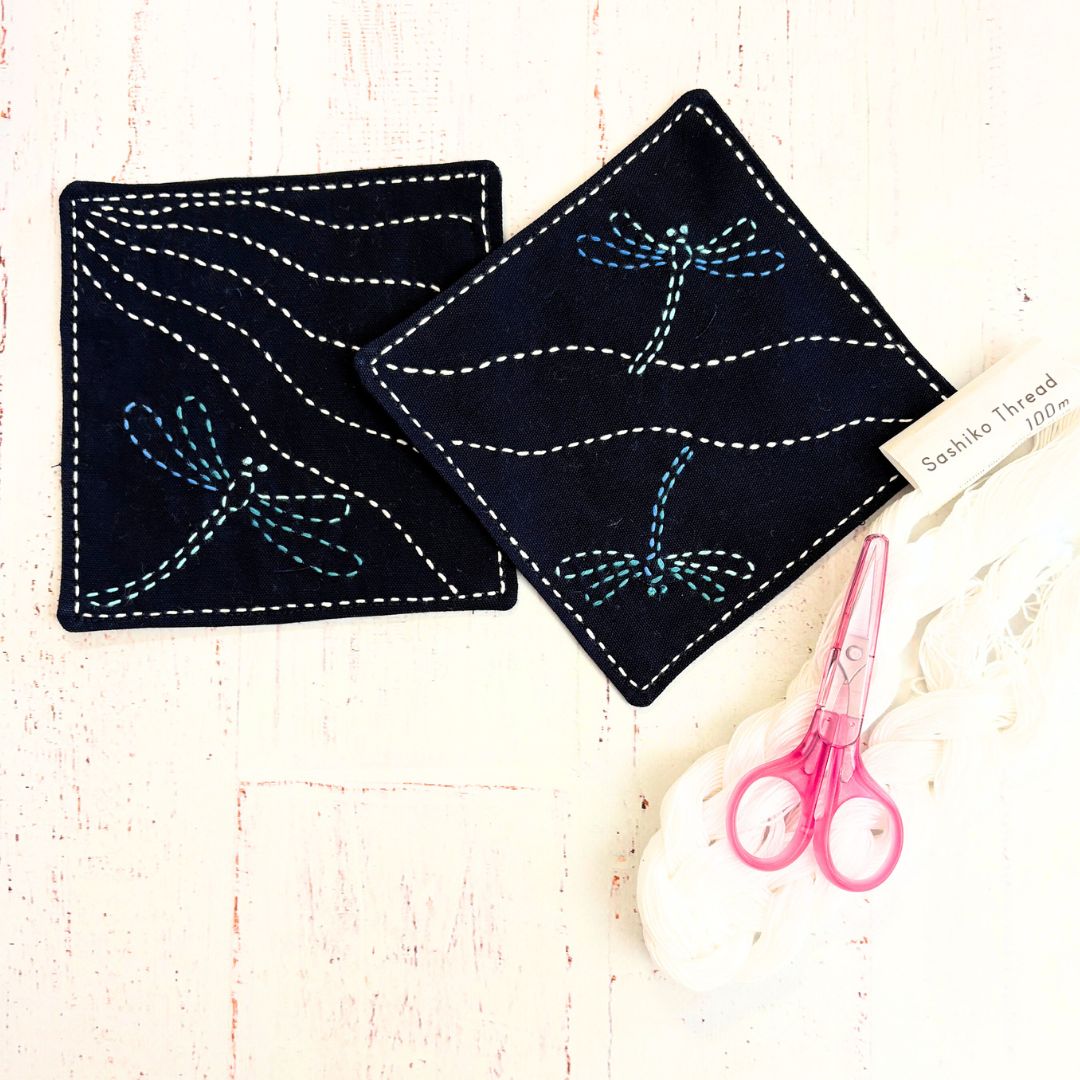 Dragonfly Coasters Pre-Printed Sashiko Panel