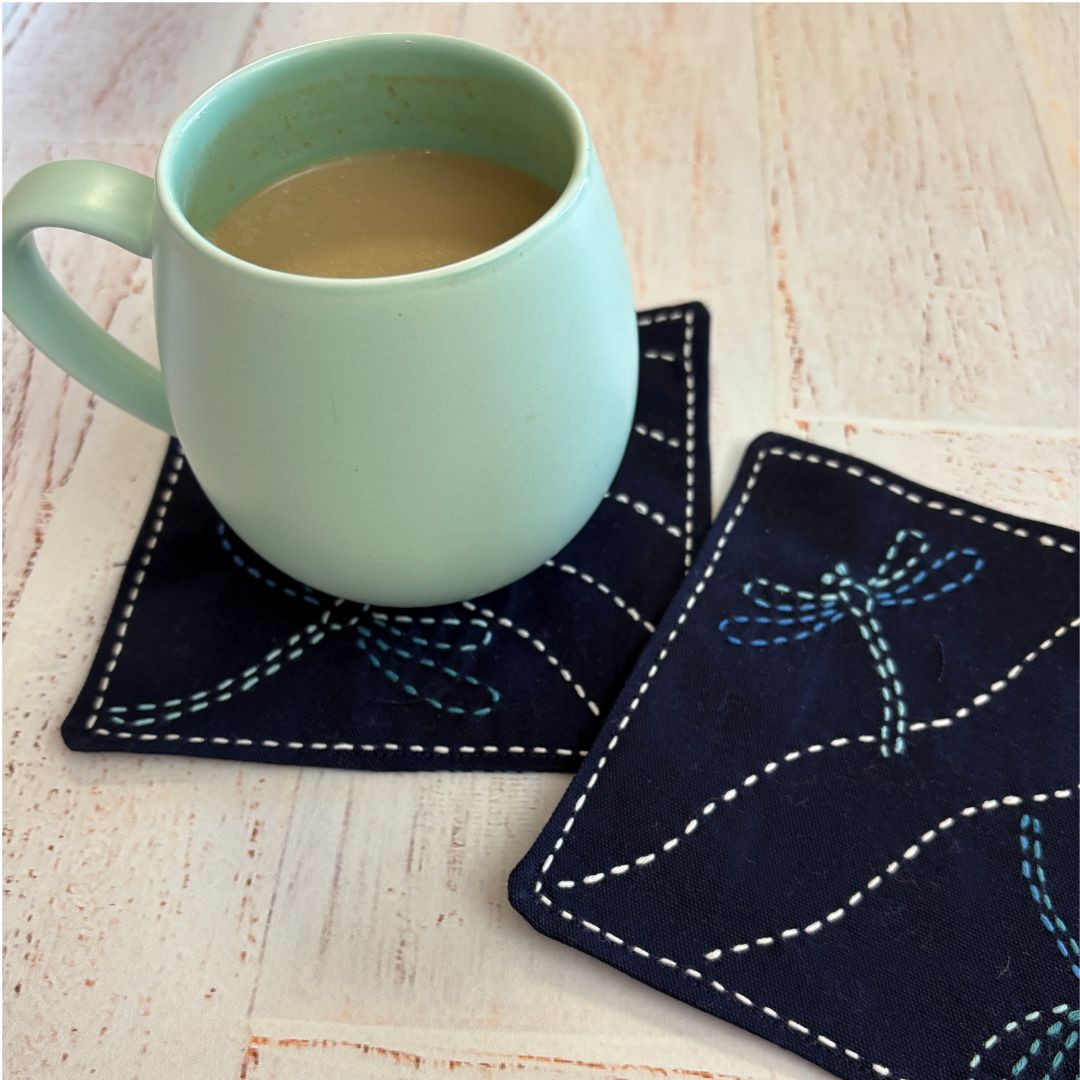 Dragonfly Coasters Pre-Printed Sashiko Panel