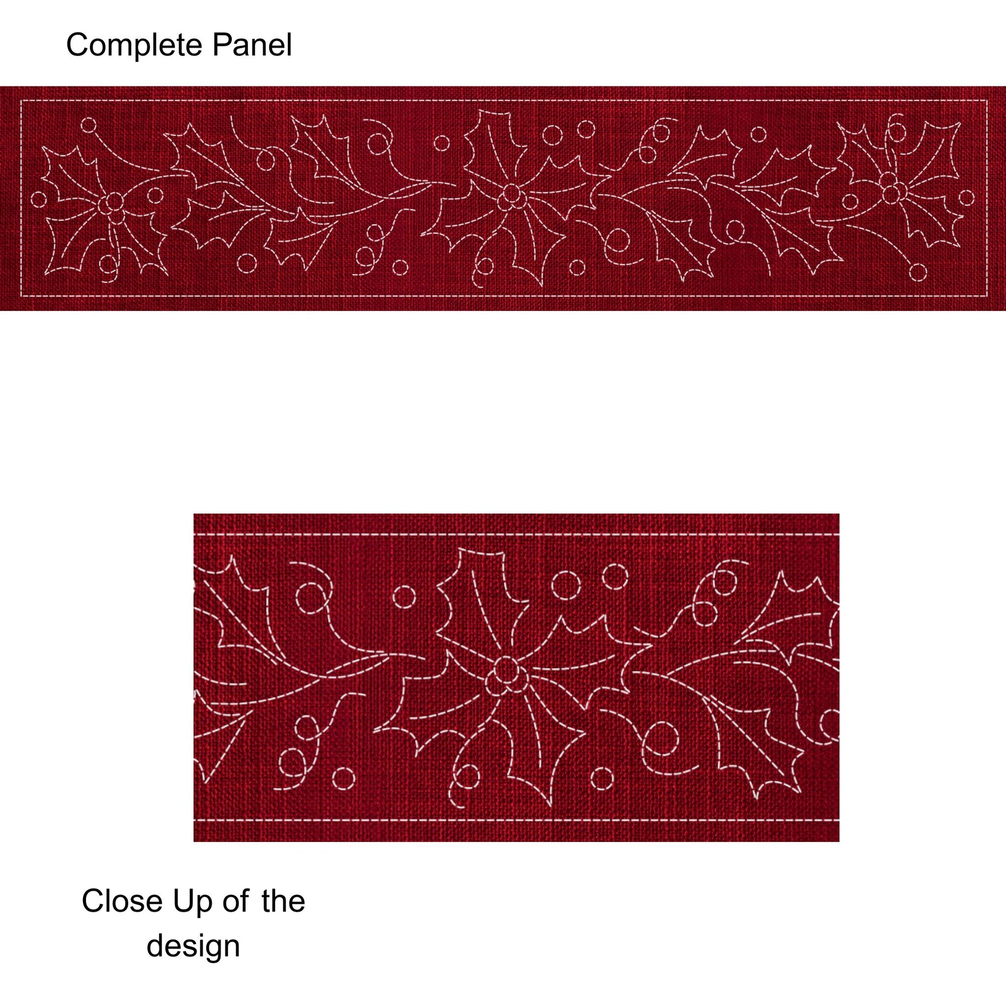 Christmas Holly & Berries Long Pre-Printed Sashiko Panel