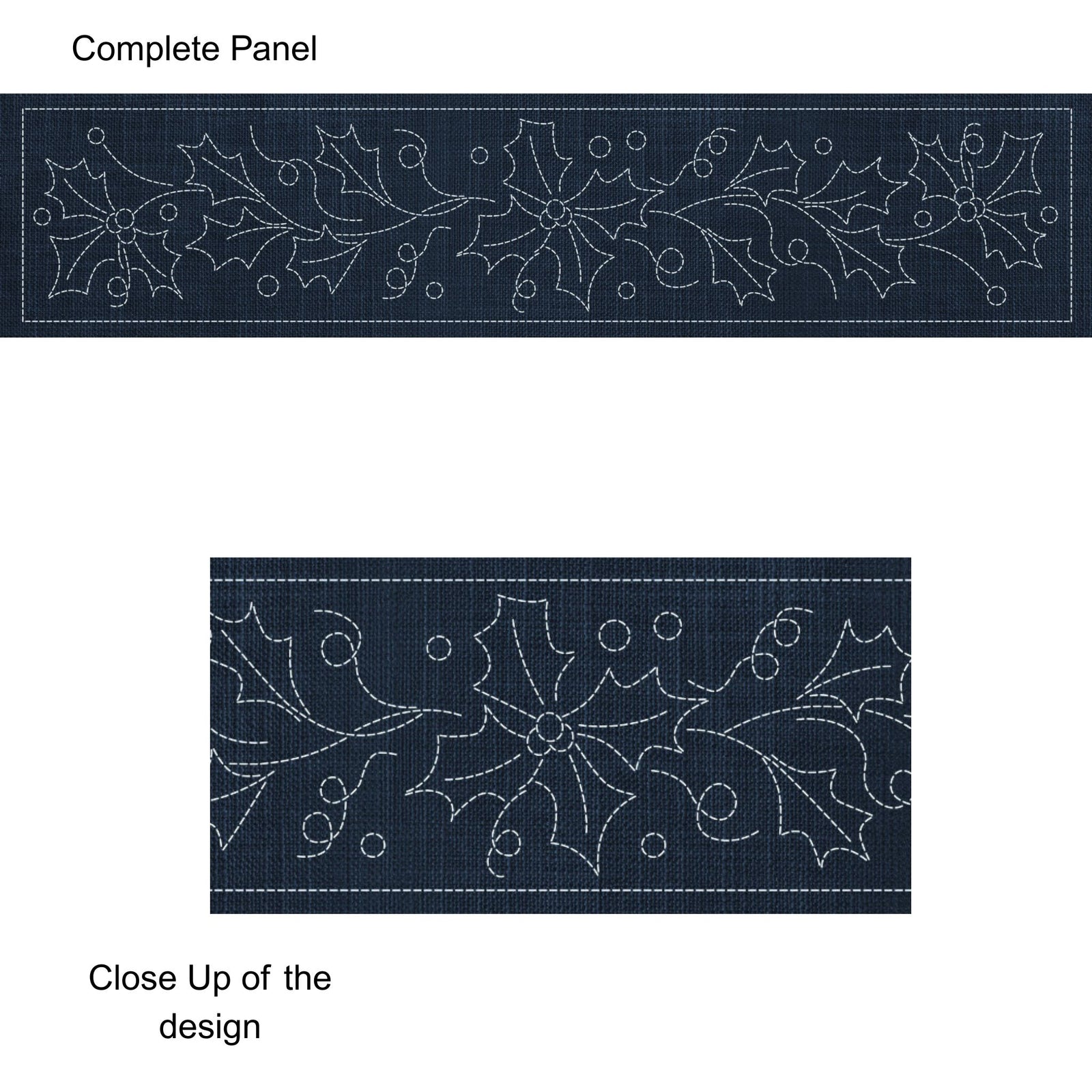 Christmas Holly & Berries Long Pre-Printed Sashiko Panel