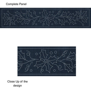 Christmas Holly & Berries Long Pre-Printed Sashiko Panel