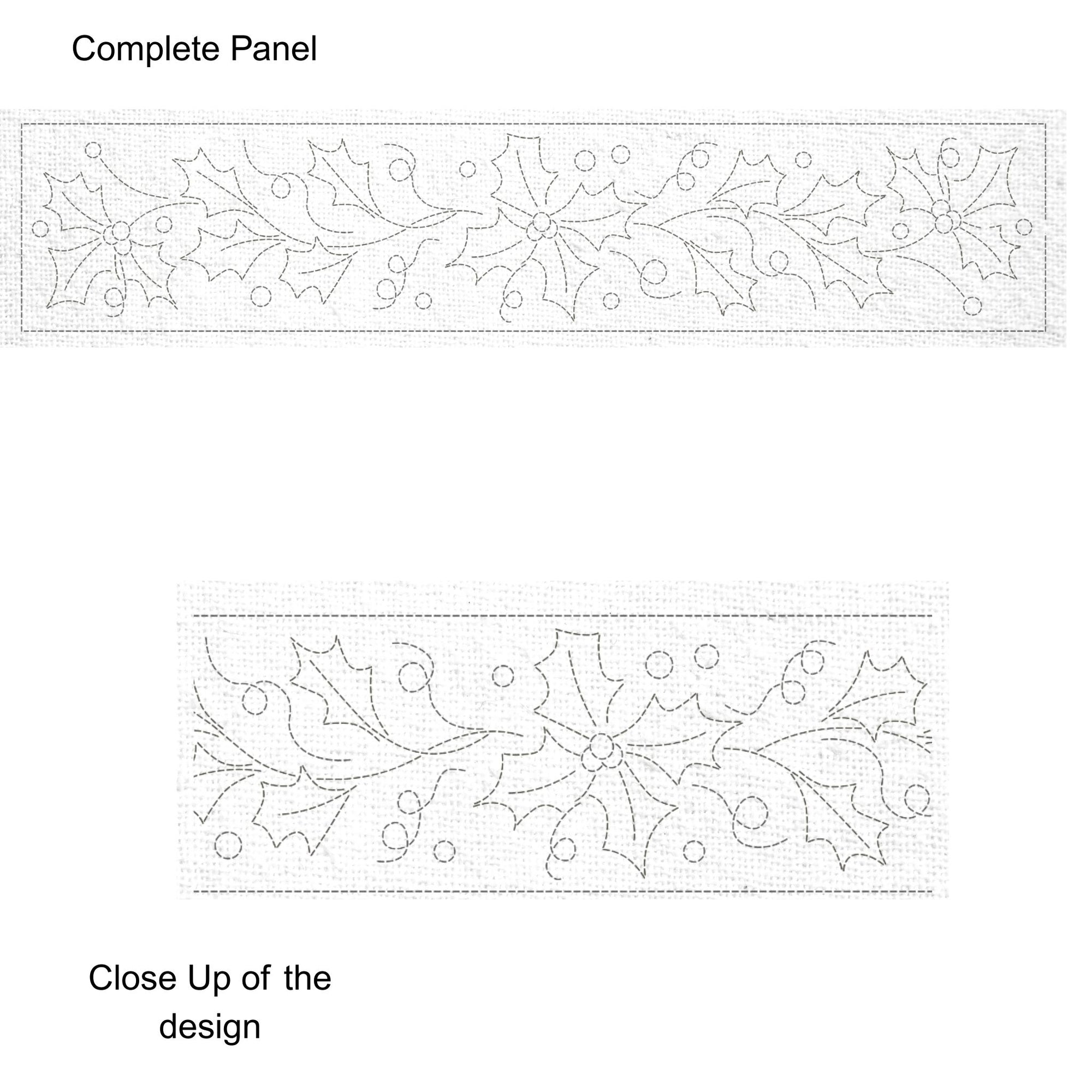 Christmas Holly & Berries Long Pre-Printed Sashiko Panel