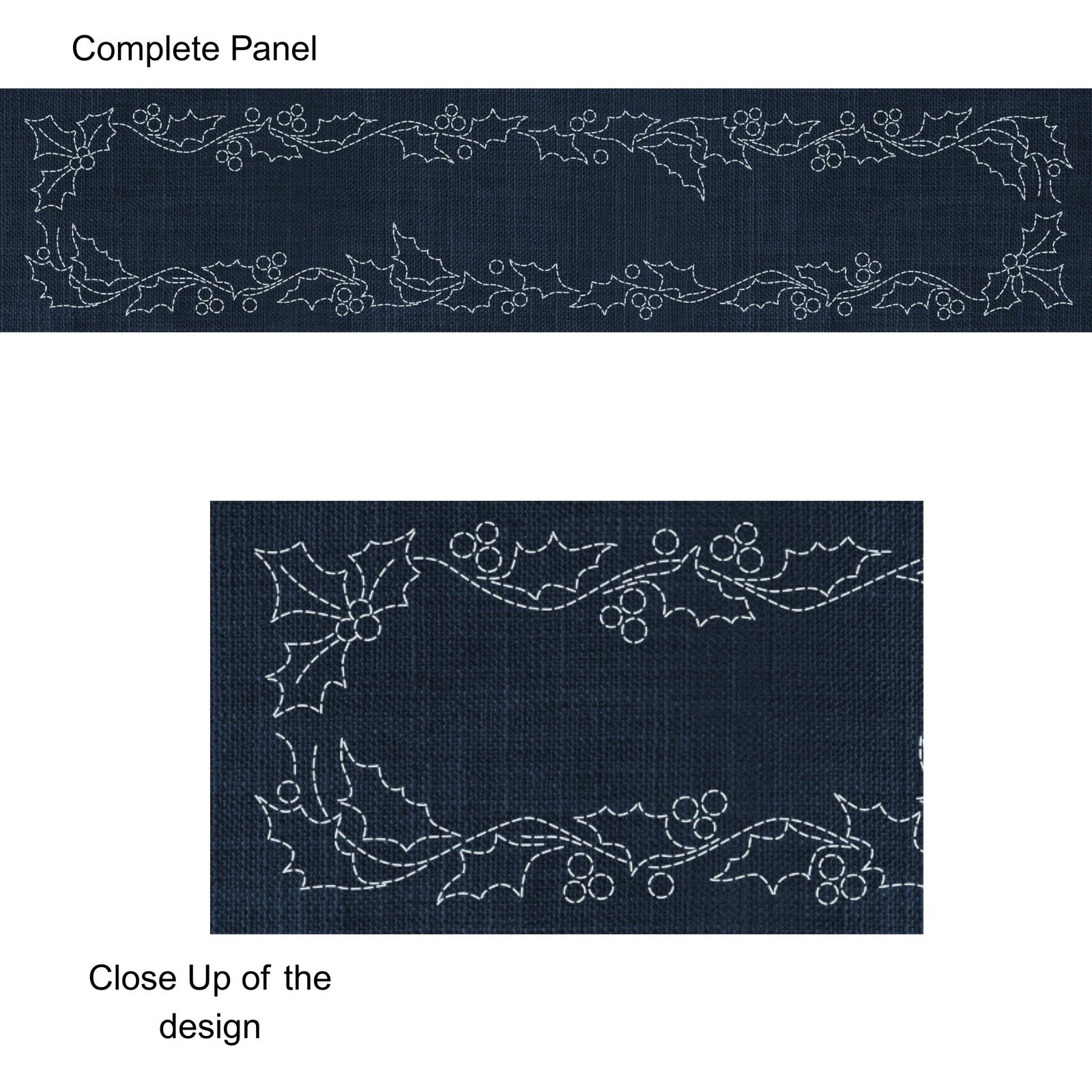 Christmas Holly Long Pre-Printed Sashiko Panel