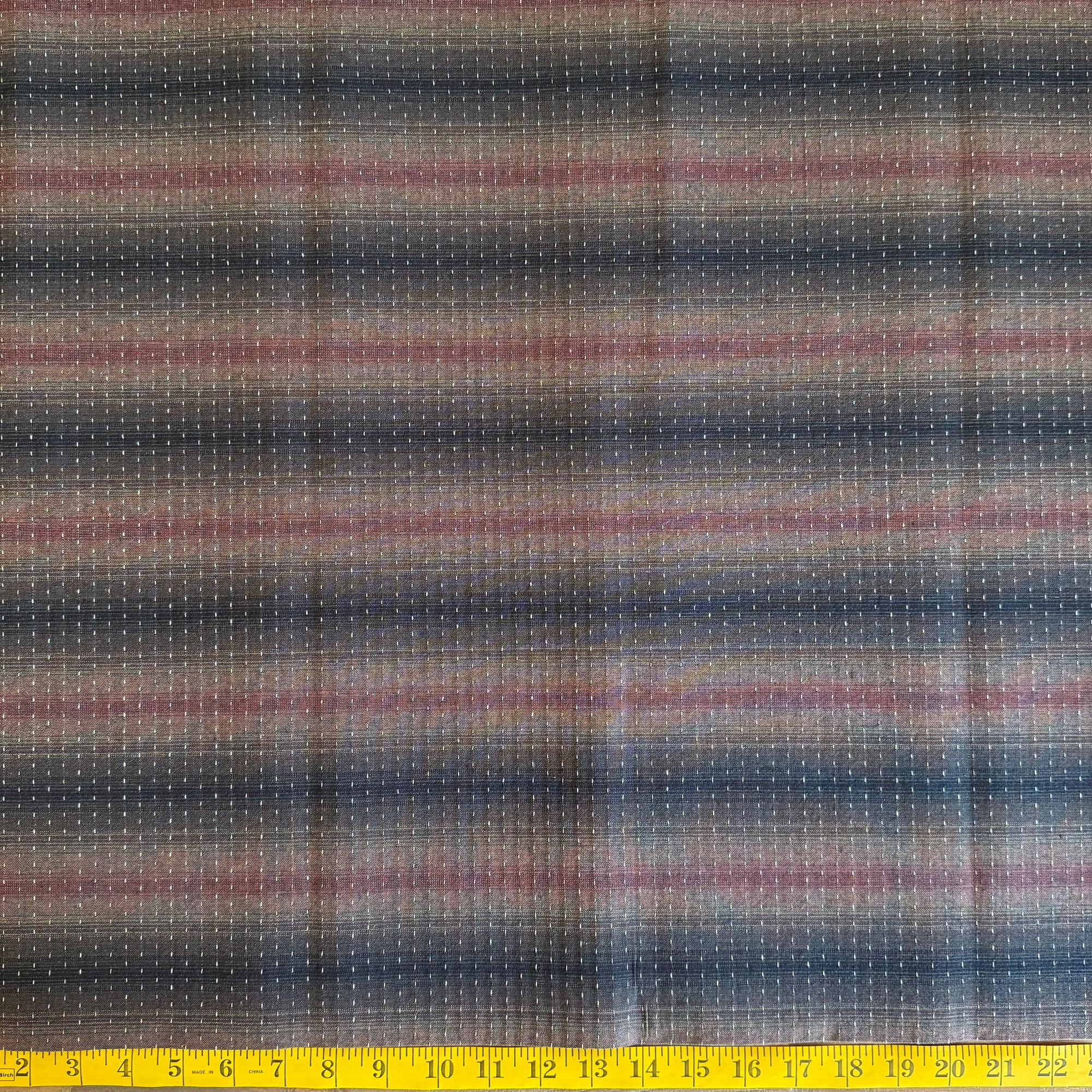 Brown/Maroon Stitched Stripe - Yarn-Dyed Fabric - $32 Per Metre