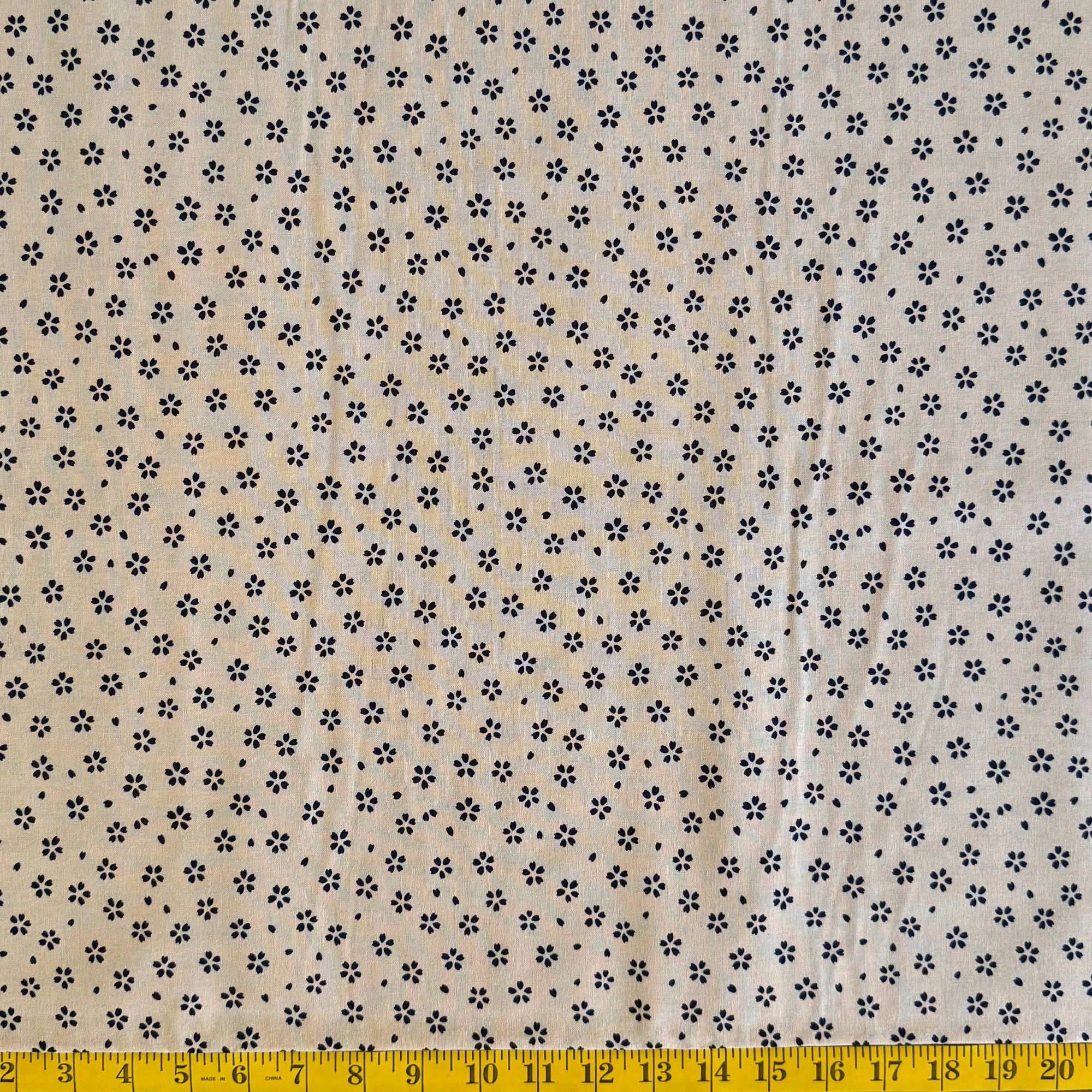 Cream & Indigo Florals  - Cotton Print Fabric - $32 Per Metre