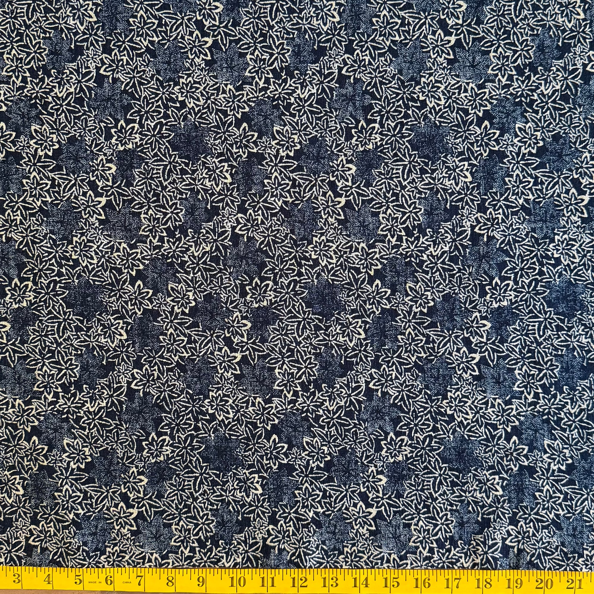 Indigo Maple Leaf - Cotton Print Fabric - $32 Per Metre