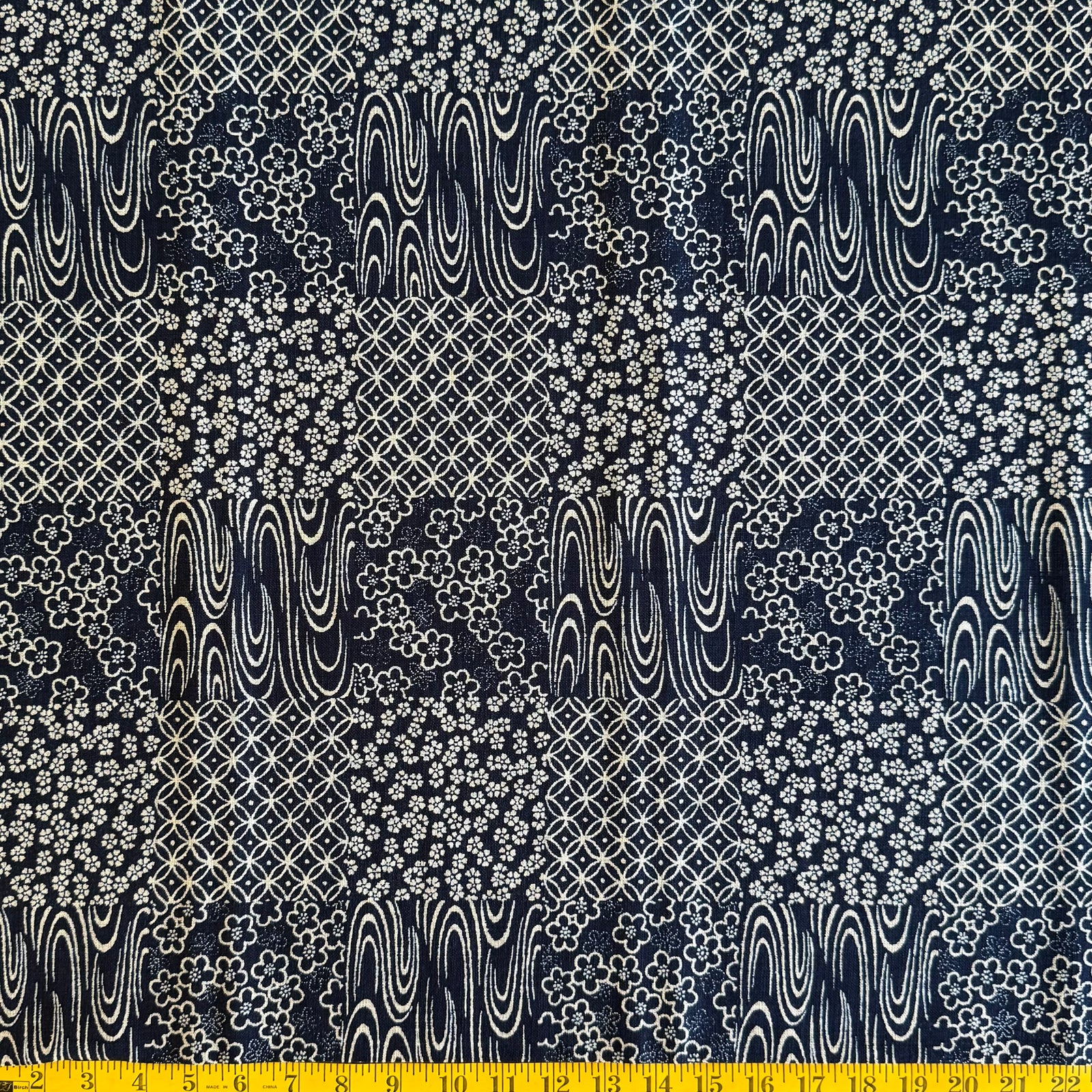 Indigo & Cream Squares - Cotton Print Fabric - $37 Per Metre