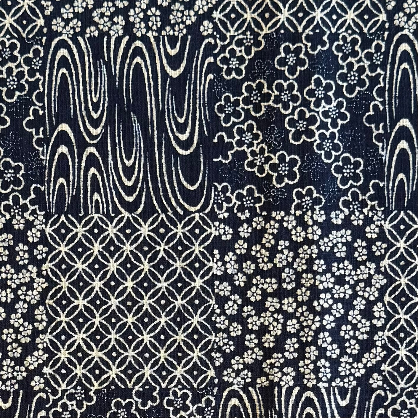 Indigo & Cream Squares - Cotton Print Fabric - $37 Per Metre