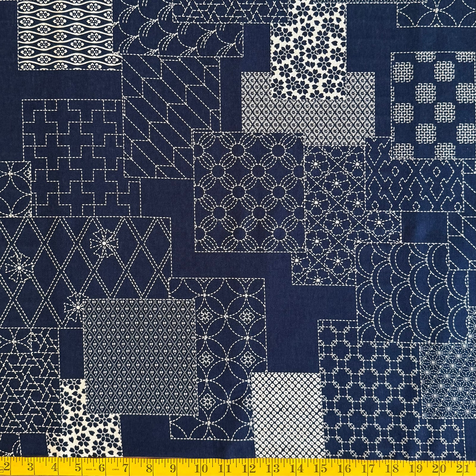 Indigo Squares & Rectangles - Cotton Print Fabric - $40 Per Metre