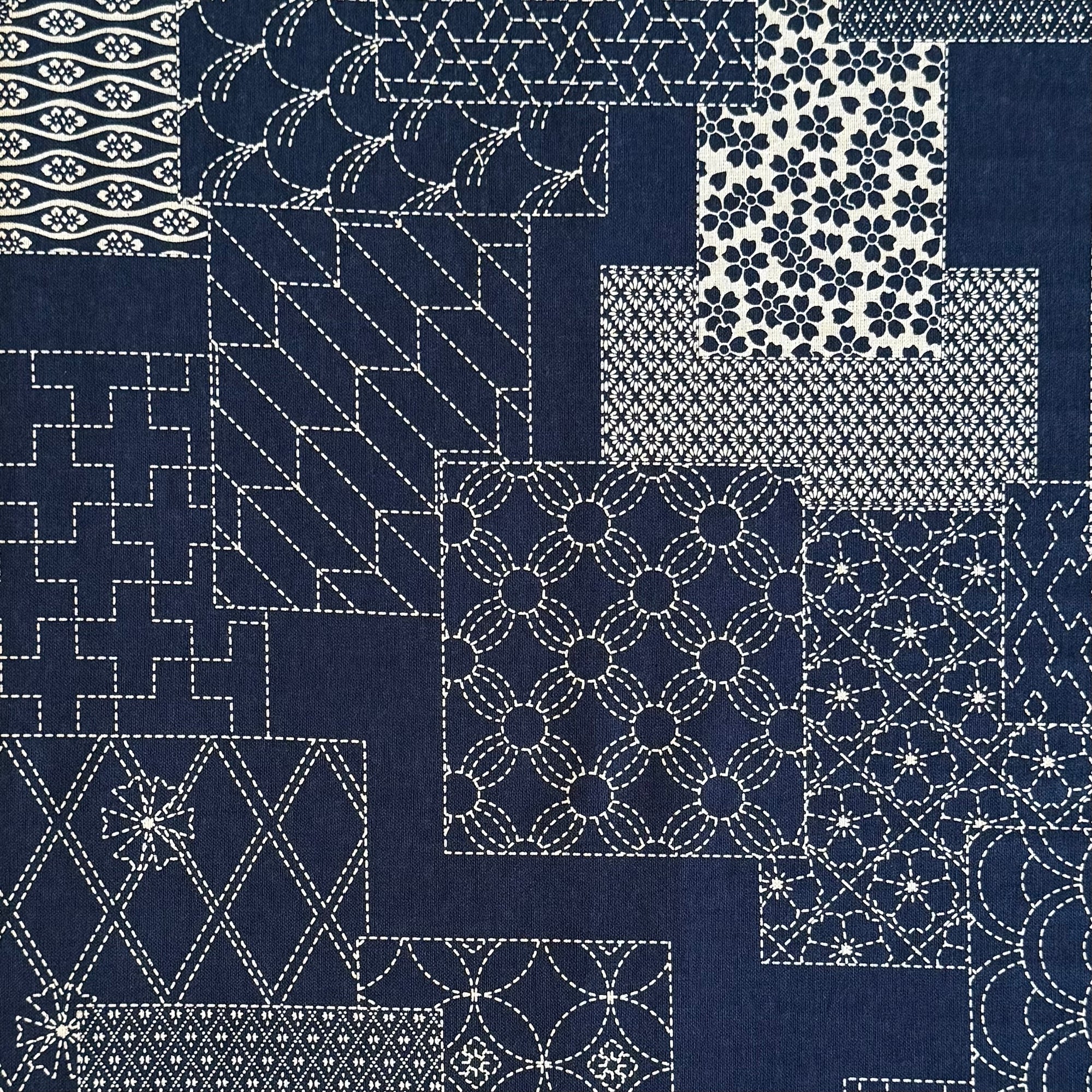 Indigo Squares & Rectangles - Cotton Print Fabric - $40 Per Metre