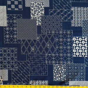 Indigo Squares & Rectangles - Cotton Print Fabric - $40 Per Metre