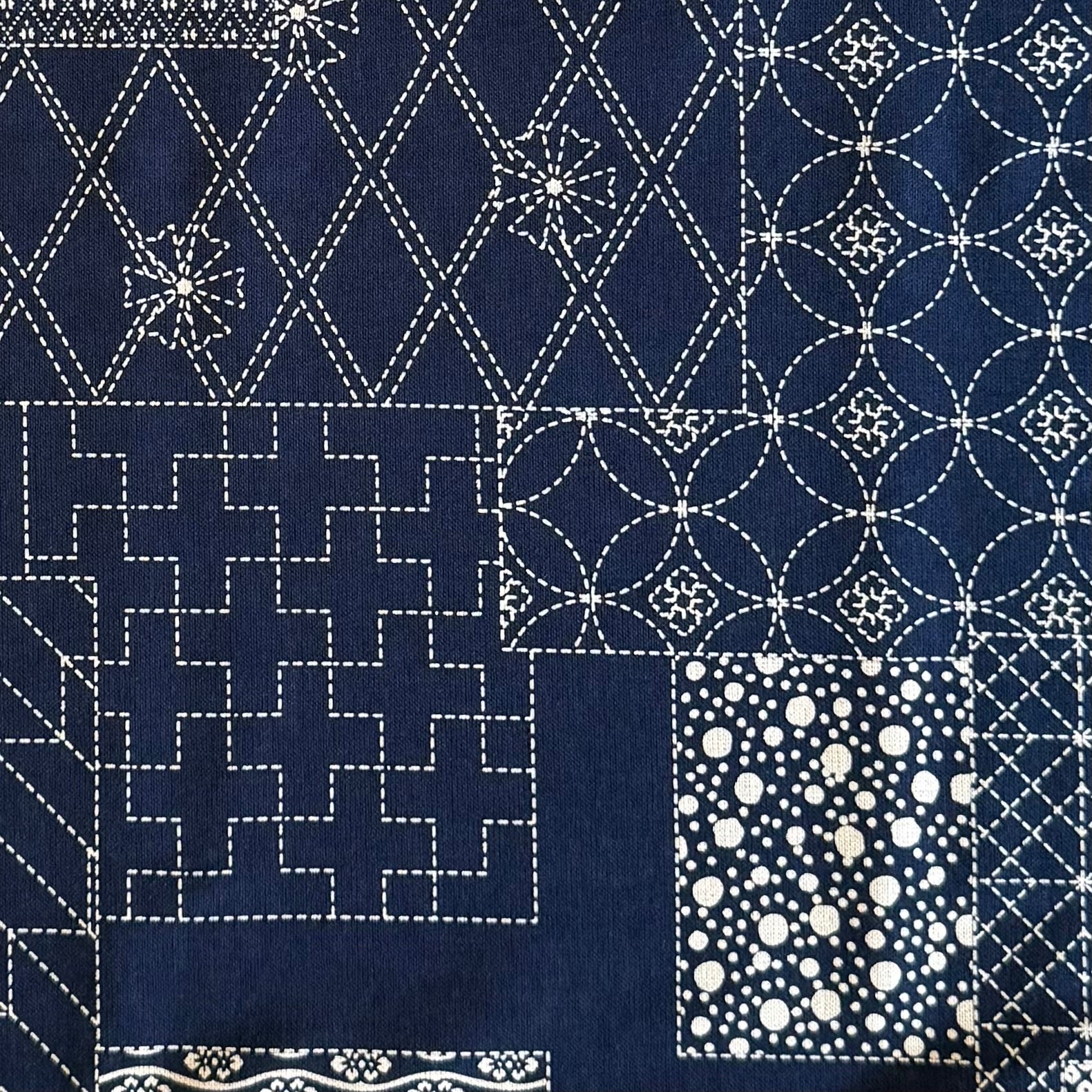 Indigo Squares & Rectangles - Cotton Print Fabric - $40 Per Metre