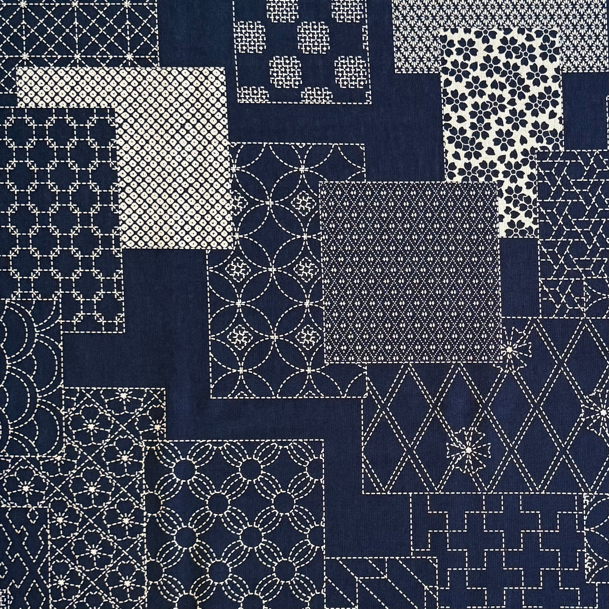Indigo Squares & Rectangles - Cotton Print Fabric - $40 Per Metre