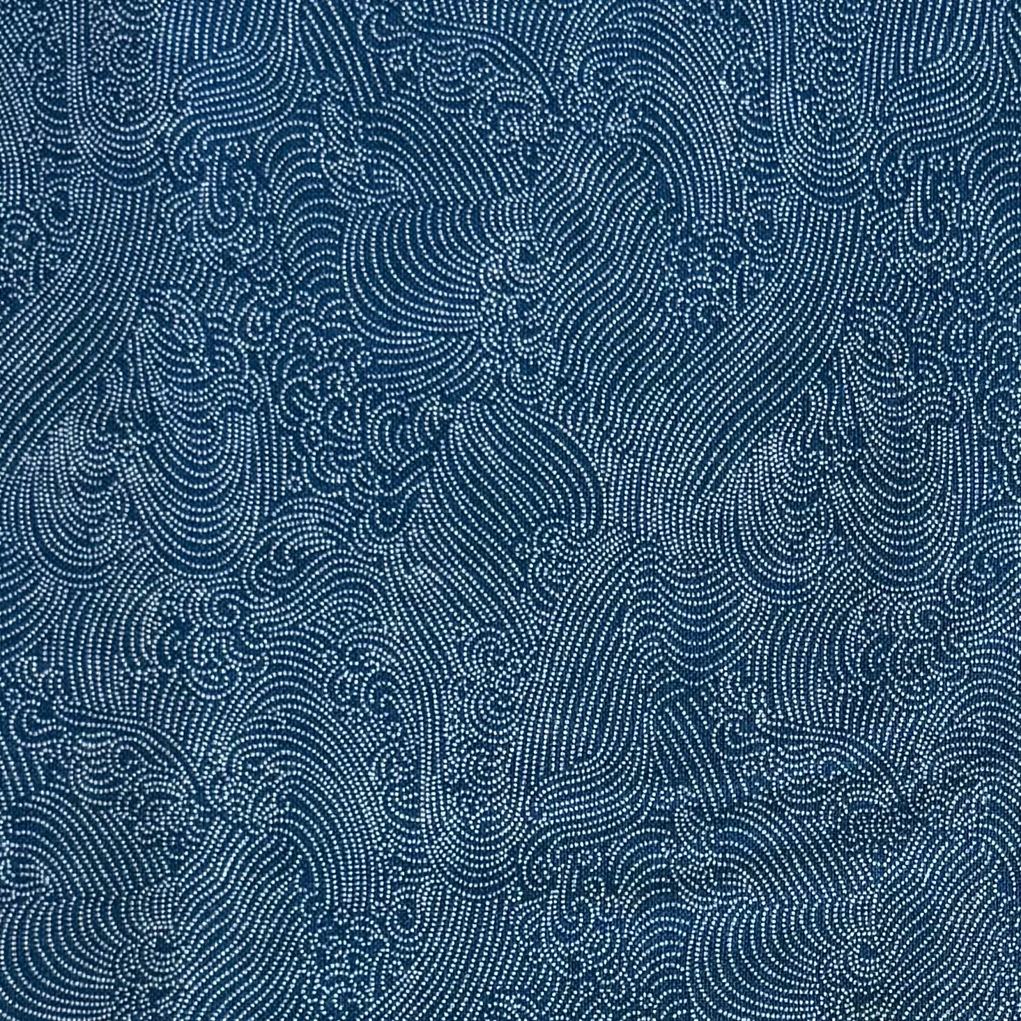 Denim Blue Waves - Cotton Print Fabric - $32 Per Metre
