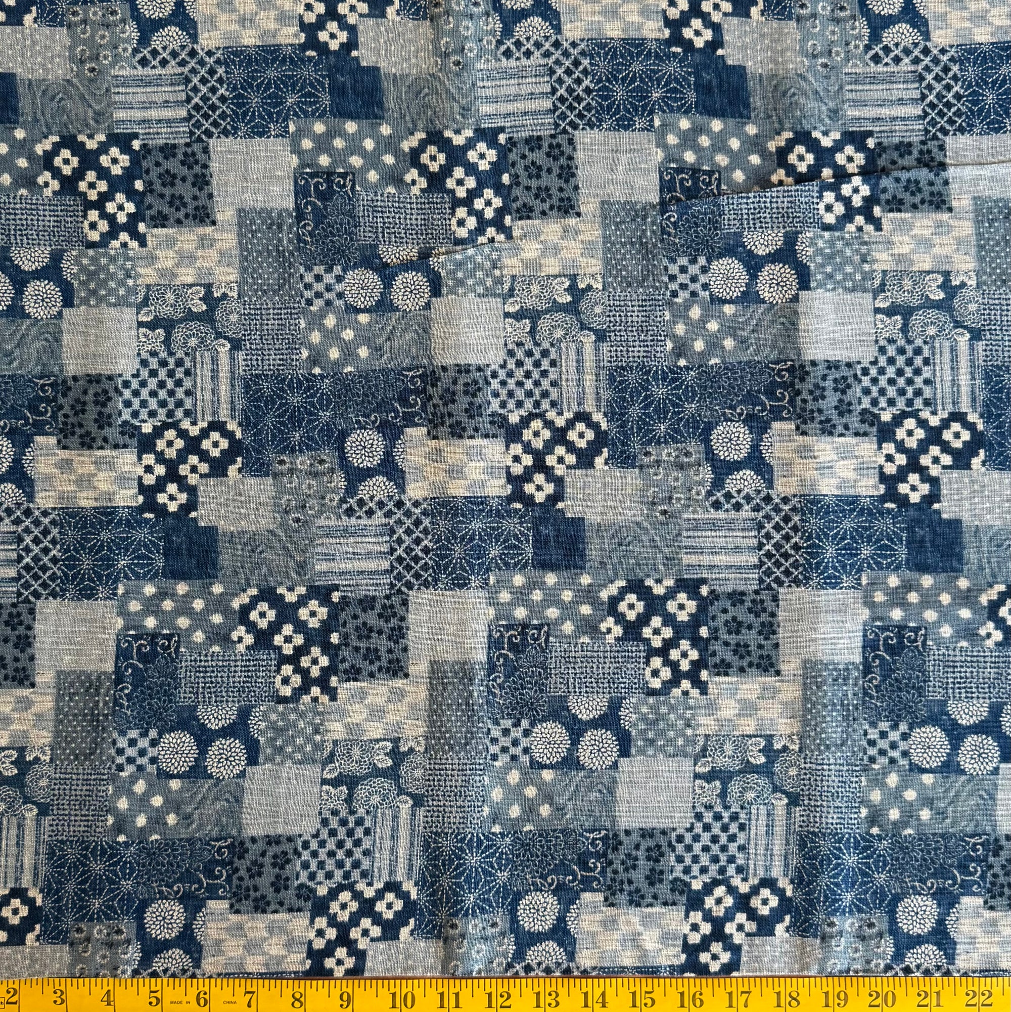 Blocks of Denim - Cotton Print Fabric - $32 Per Metre