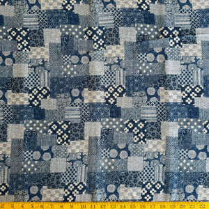 Blocks of Denim - Cotton Print Fabric - $32 Per Metre