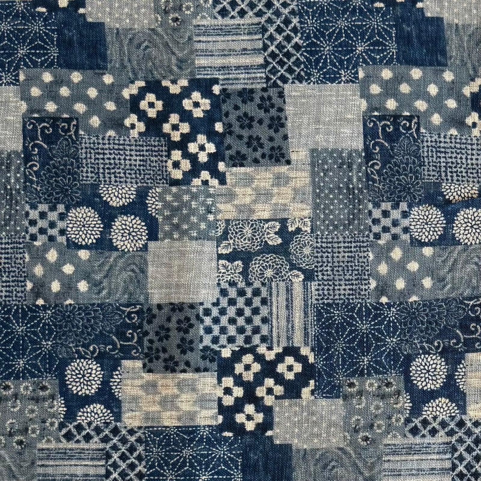 Blocks of Denim - Cotton Print Fabric - $32 Per Metre