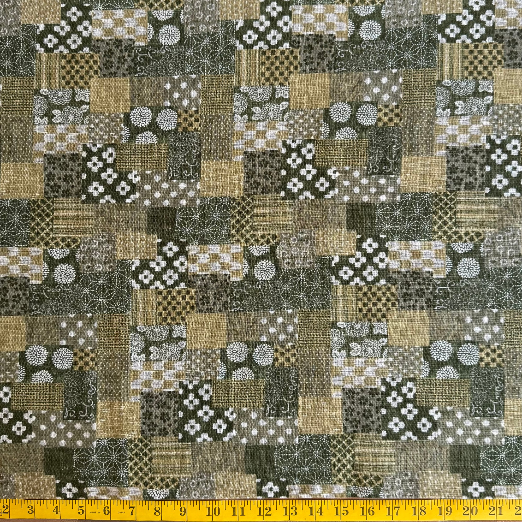 Blocks of Green - Cotton Print Fabric - $32 Per Metre