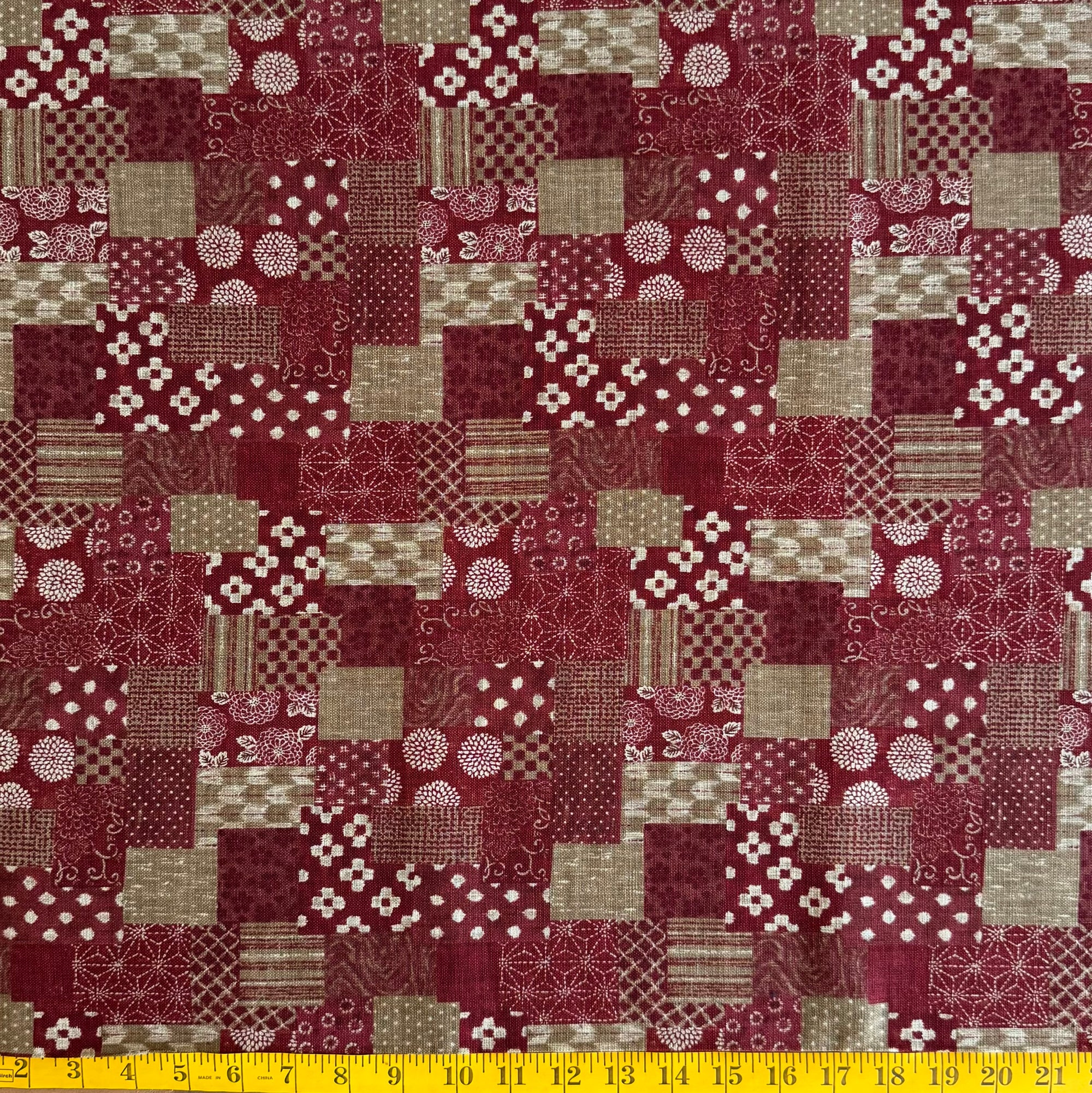 Blocks of Red - Cotton Print Fabric - $32 Per Metre