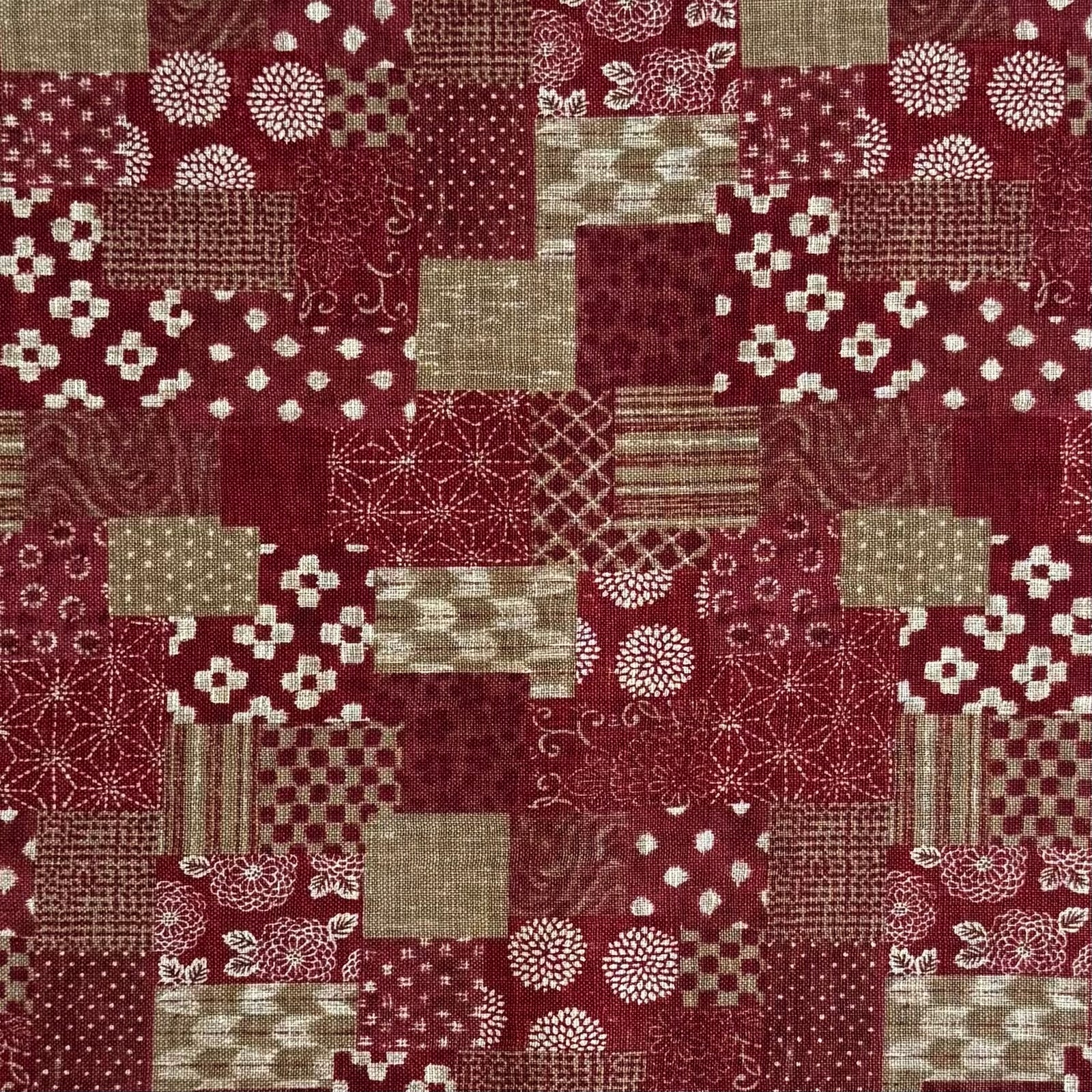 Blocks of Red - Cotton Print Fabric - $32 Per Metre
