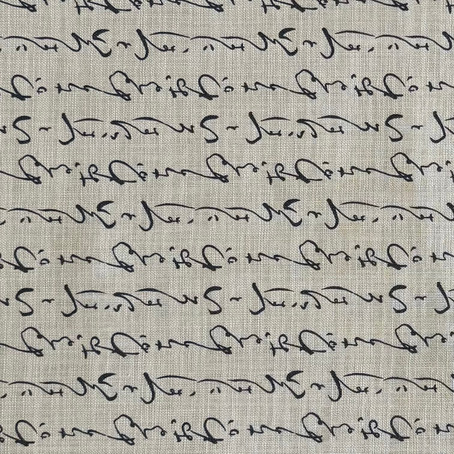 Lines of Script - Cotton Print Fabric - $32 Per Metre