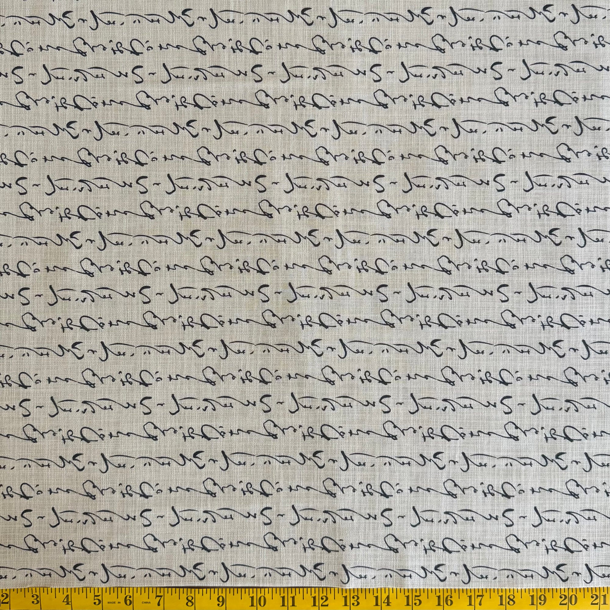Lines of Script - Cotton Print Fabric - $32 Per Metre