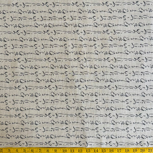Lines of Script - Cotton Print Fabric - $32 Per Metre