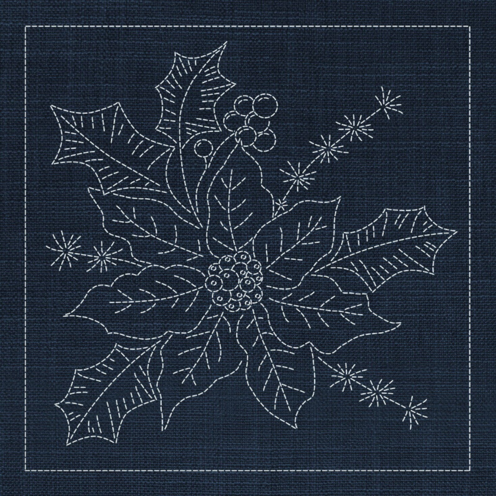 Christmas Poinsettia Pre-Printed Sashiko Panel
