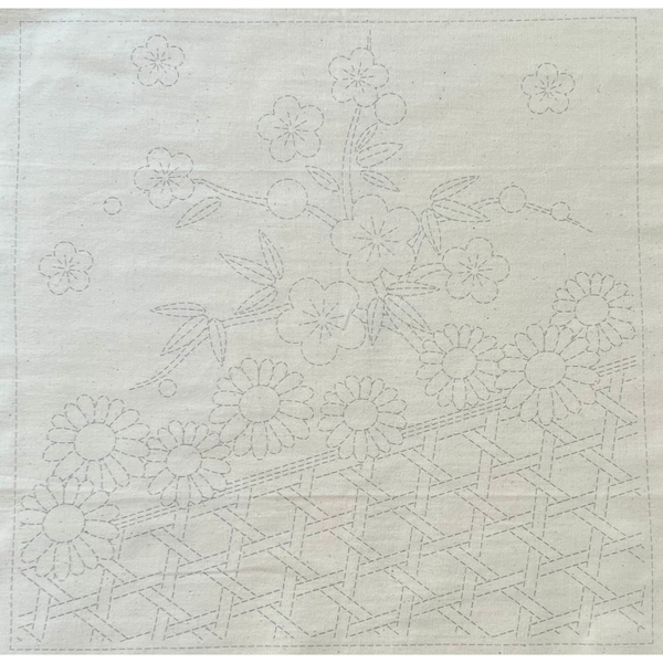 Springtime Sampler PATT#2 - Sashiko Panel - Indigo Niche