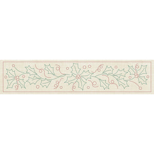 Christmas Holly & Berries Long Pre-Printed Sashiko Panel Seeded Cream