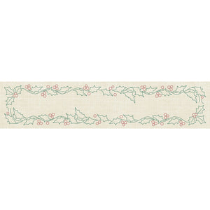 Christmas Holly Long Pre-Printed Sashiko Panel Seeded Cream