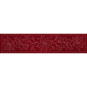 Christmas Holly & Berries Long Pre-Printed Sashiko Panel Cherry Red