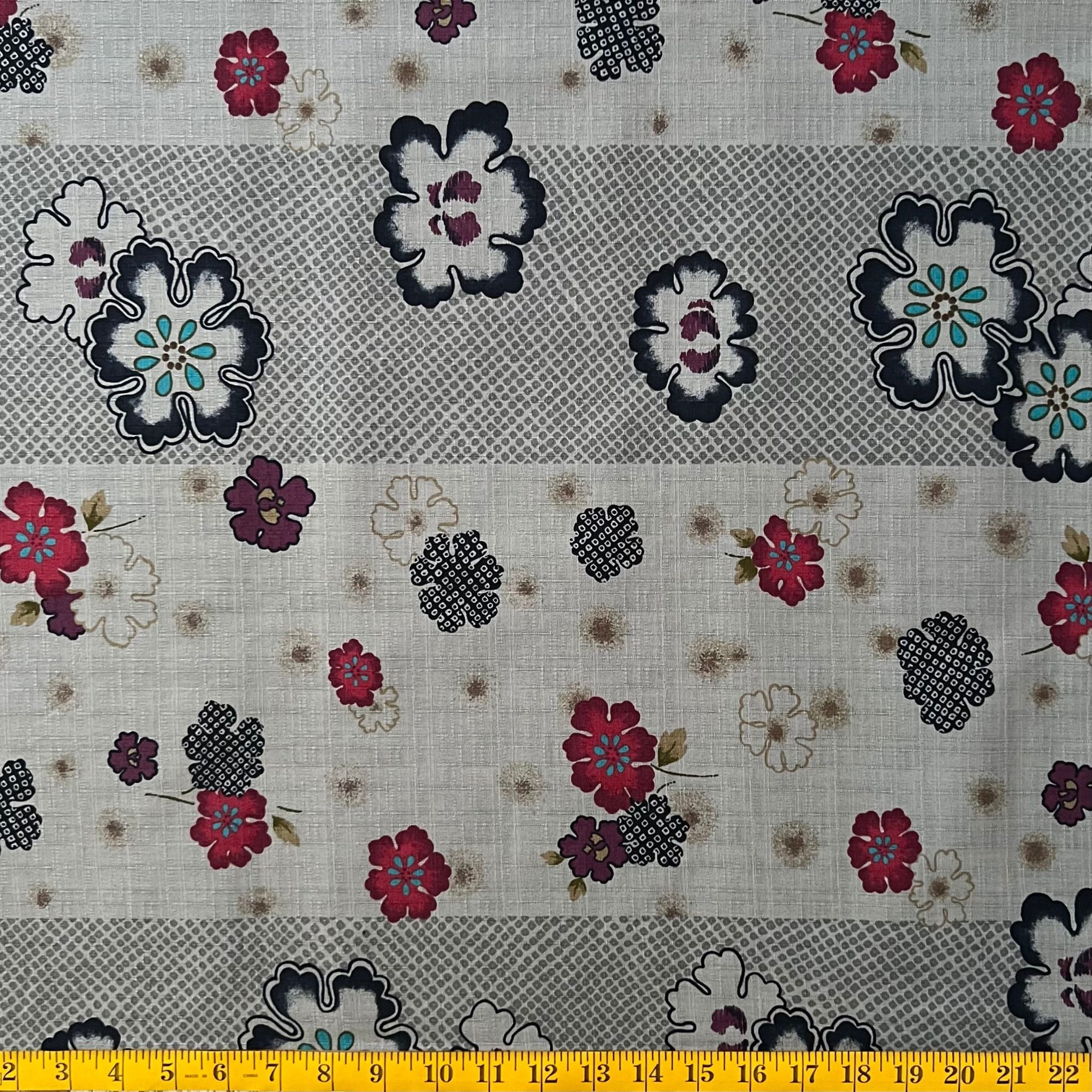 Flowers & Spots - Dobby Weave Fabric - $36 Per Metre