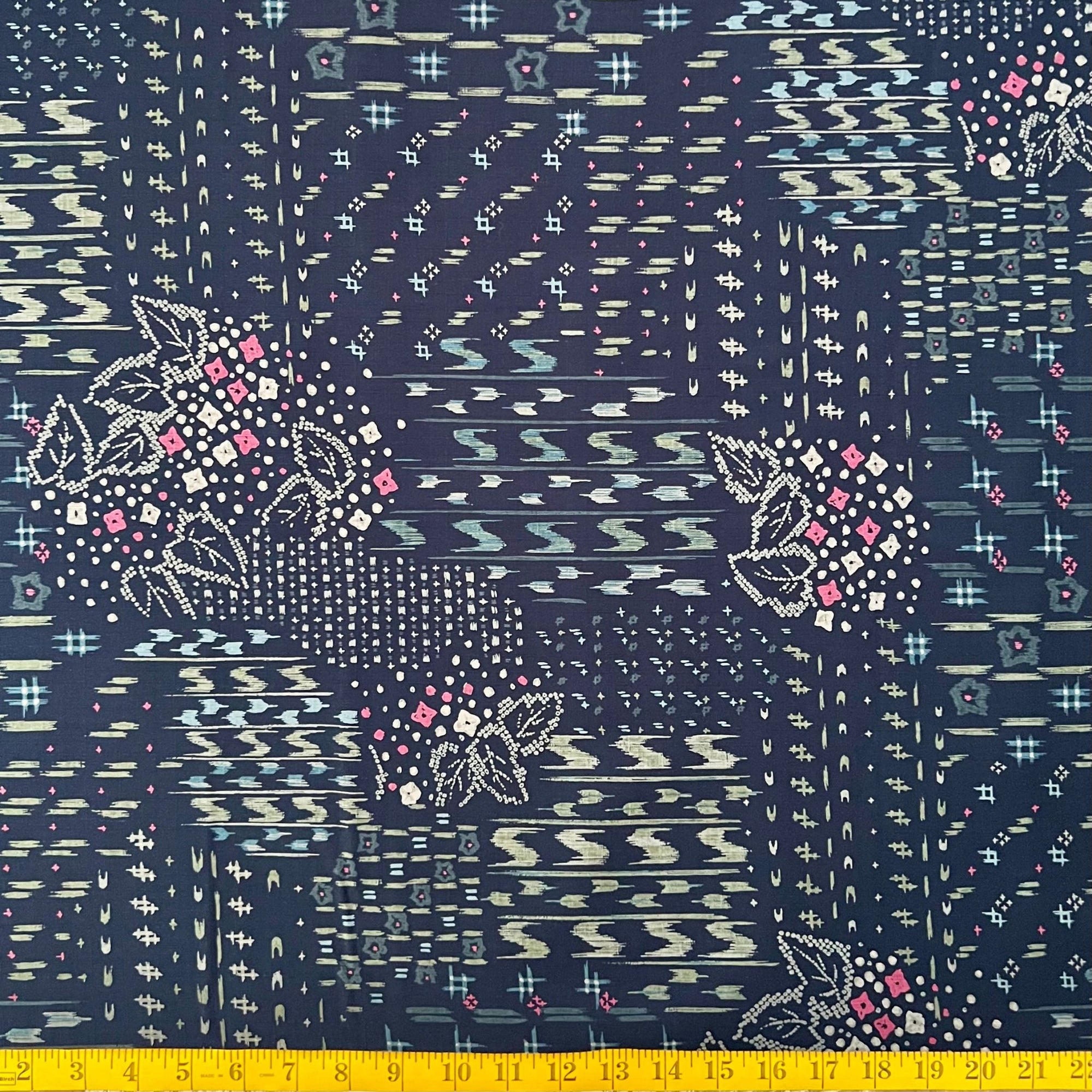 Geometric Dreaming Indigo - Dobby Weave Fabric - $32 Per Metre