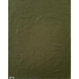 Celtic Christmas Tree Pre-Printed Sashiko Panel Olive Green
