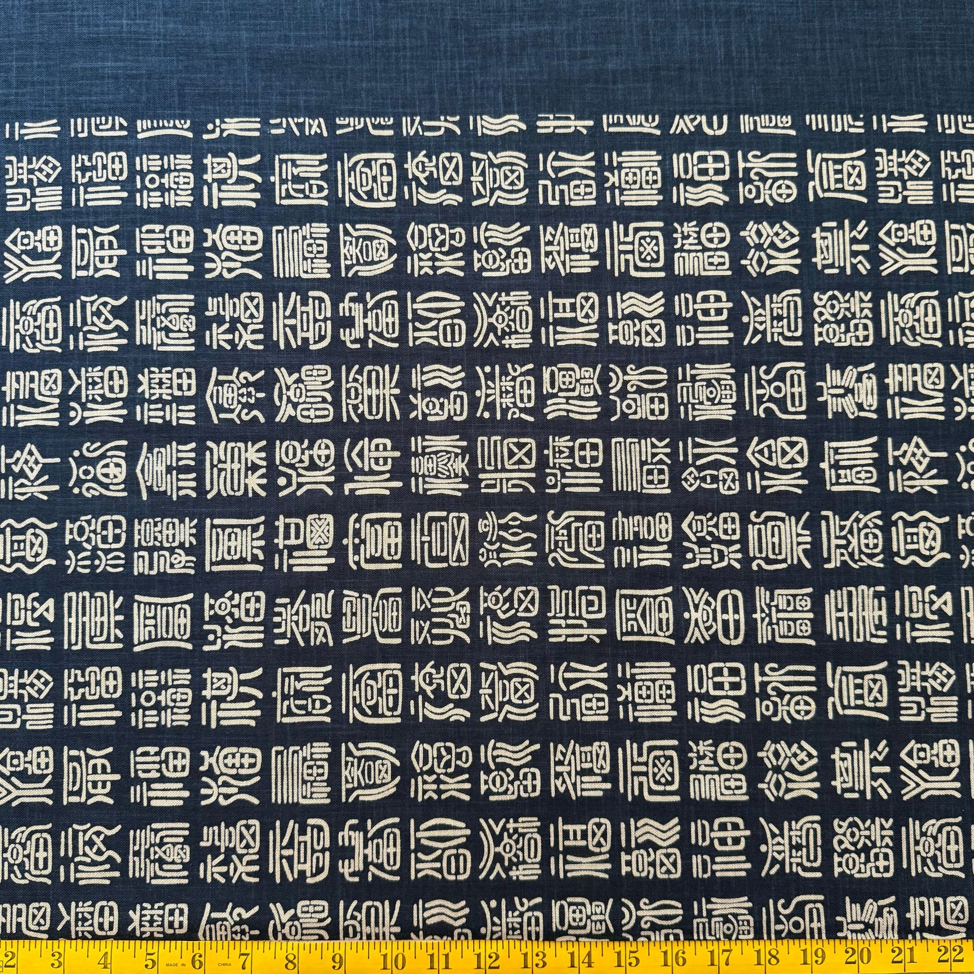 Cream & Indigo Script - Cotton Print Fabric - $55 Per Metre