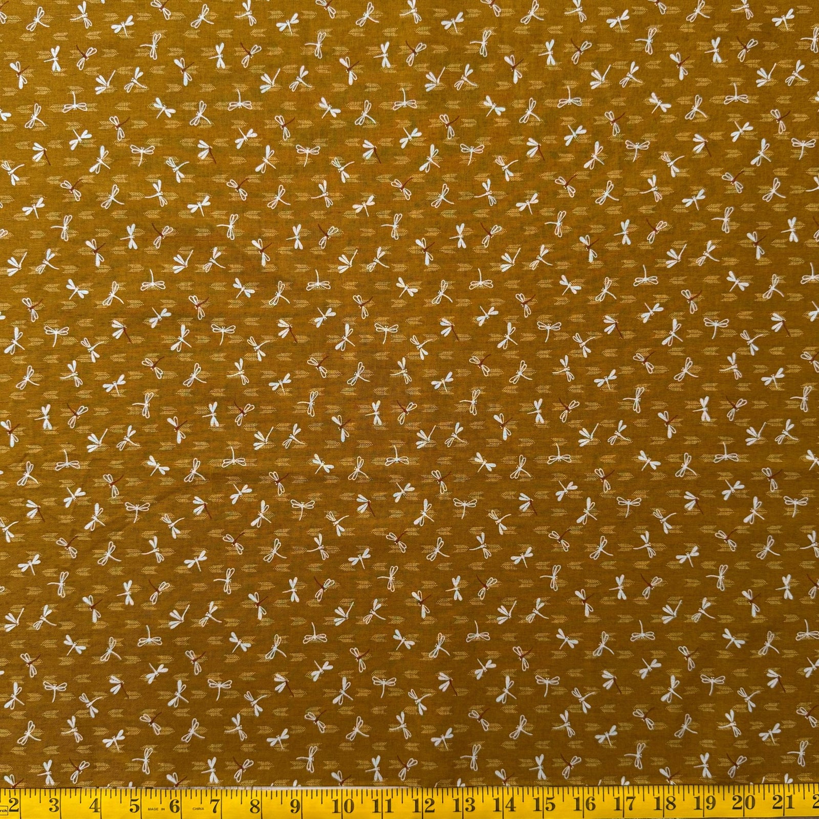 Mustard Dragonfly Frenzy - Cotton Print Fabric - $30 Per Metre