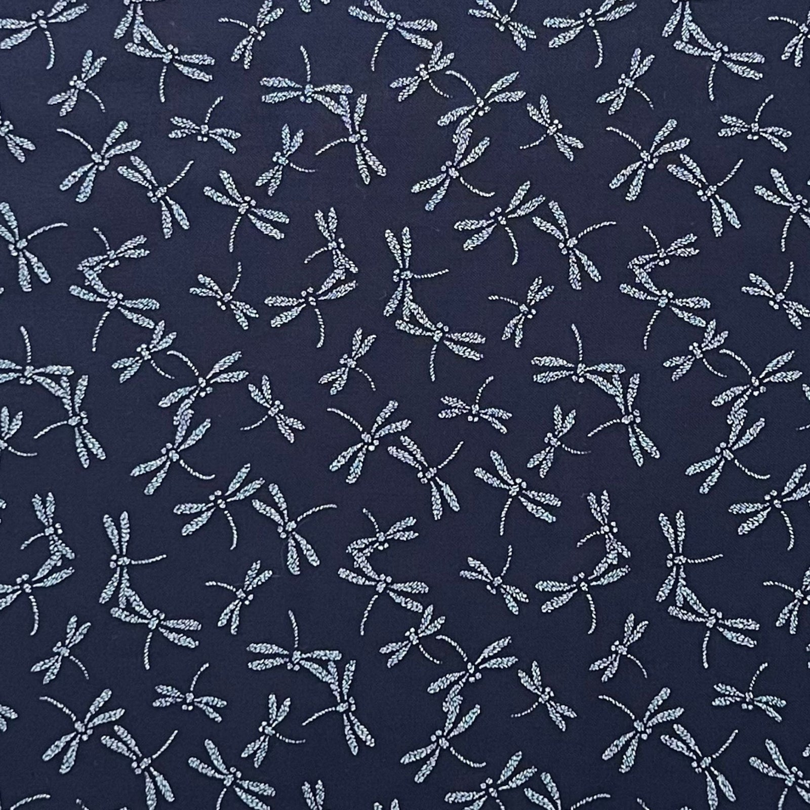 Indigo Fluttering Dragonflies - Cotton Print Fabric - $45 Per Metre