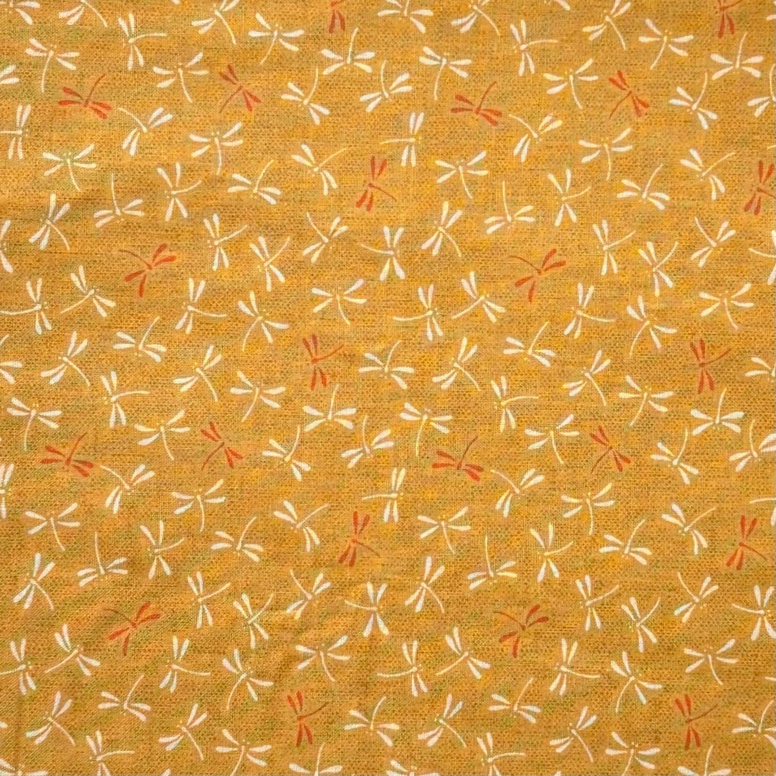Mustard Dragonflies - Cotton Print Fabric - $30 Per Metre