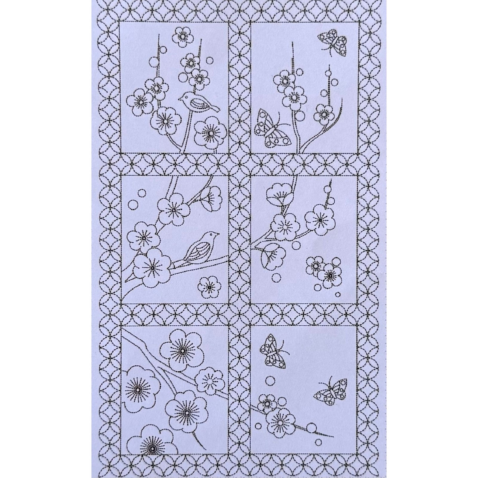 Bird On a Cherry Blossom Pre-Printed Sashiko Panel