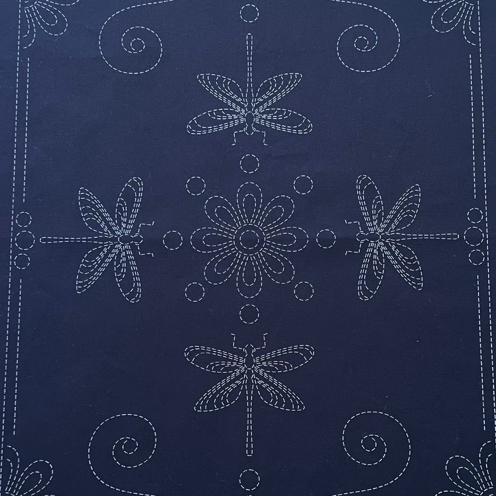 Dragonfly Meeting Pre-Printed Sashiko Panel Indigo
