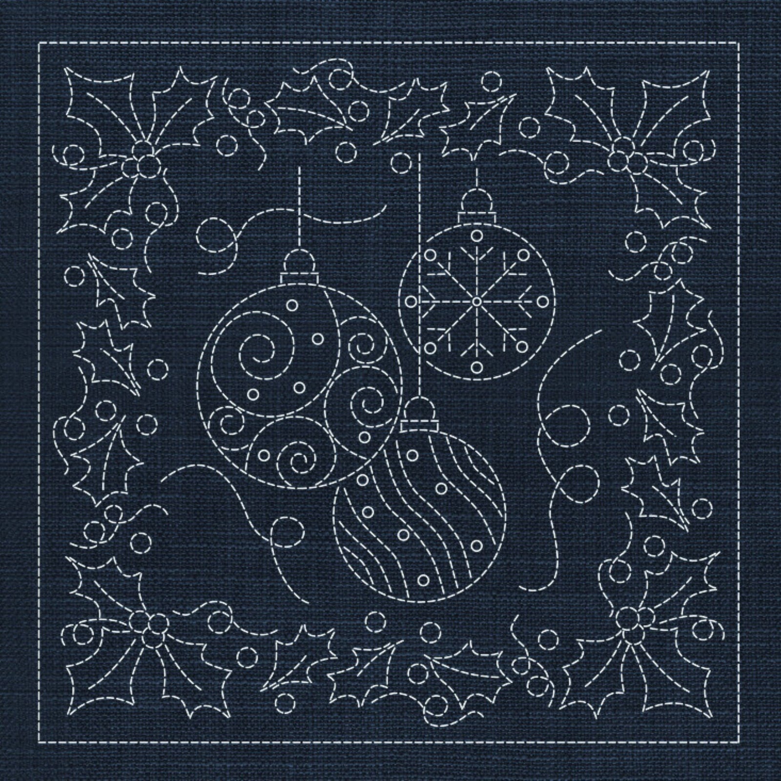 Christmas Baubles Pre-Printed Sashiko Panel