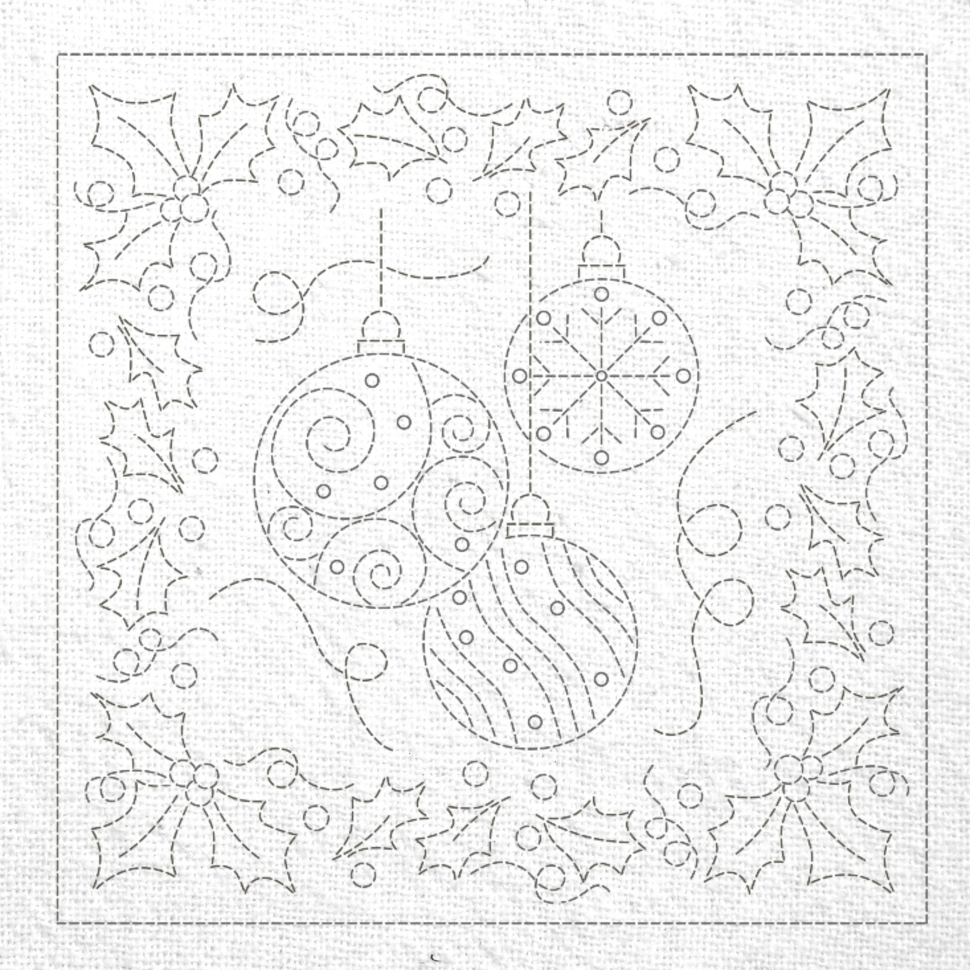 Christmas Baubles Pre-Printed Sashiko Panel