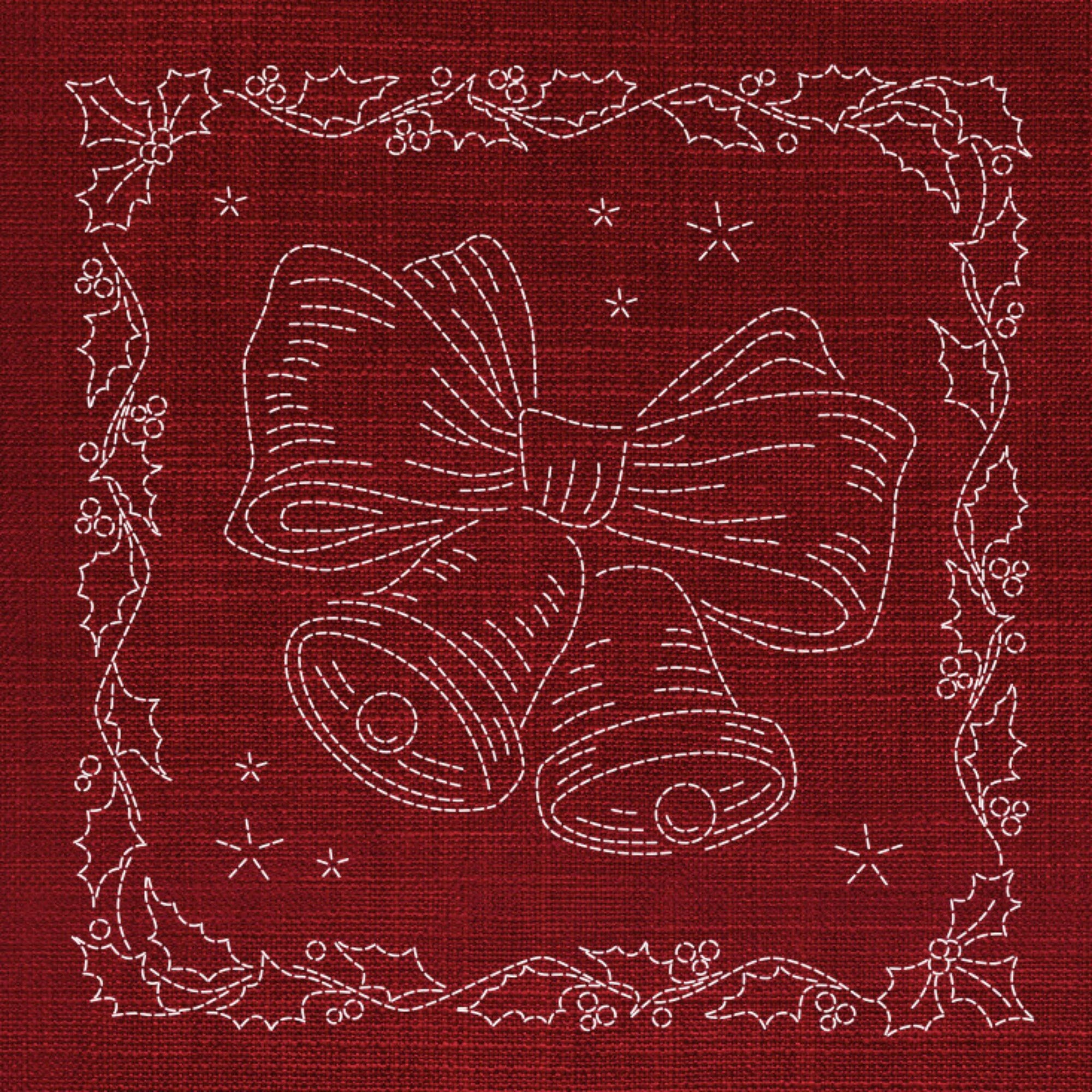 Christmas Bow & Bells Pre-Printed Sashiko Panel