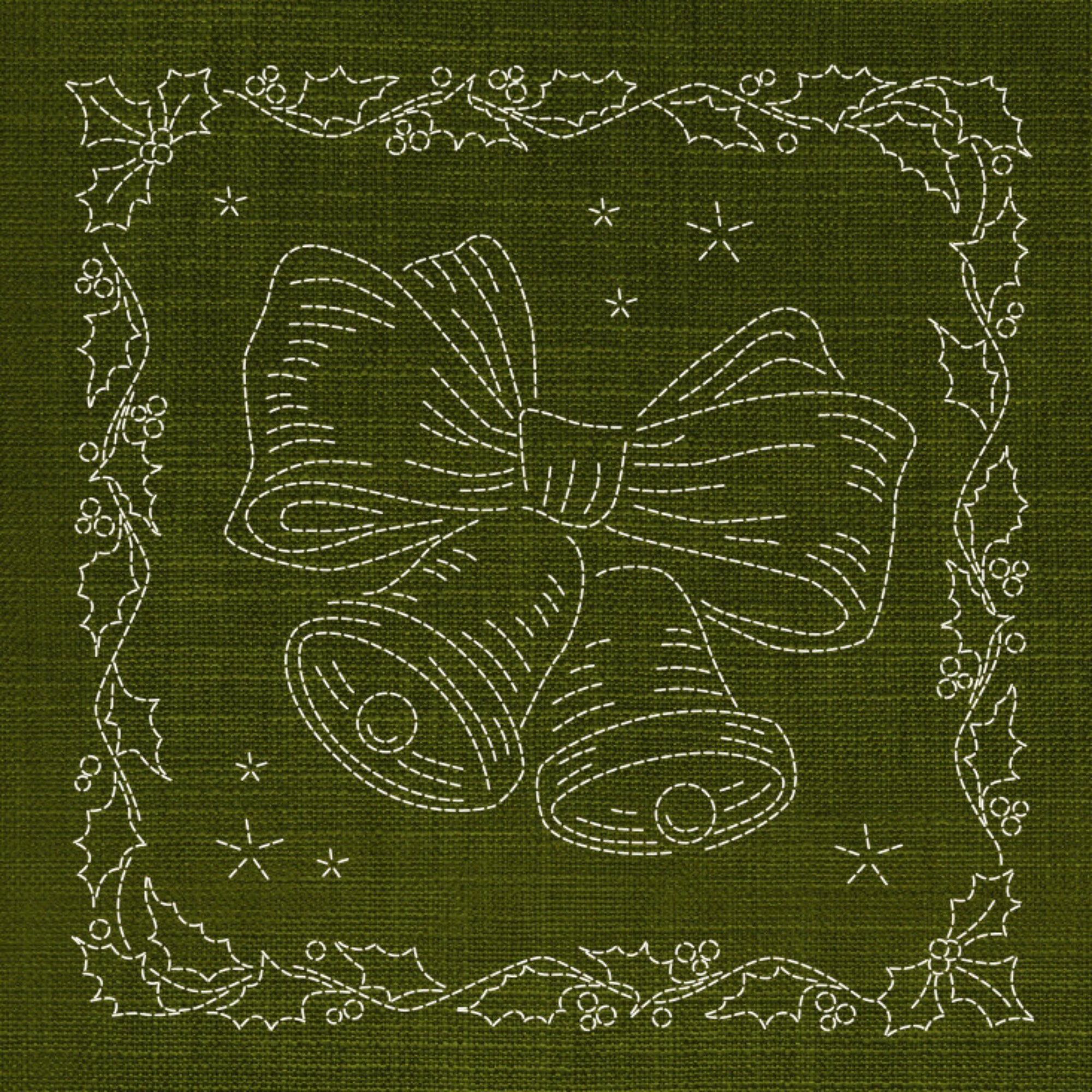 Christmas Bow & Bells Pre-Printed Sashiko Panel