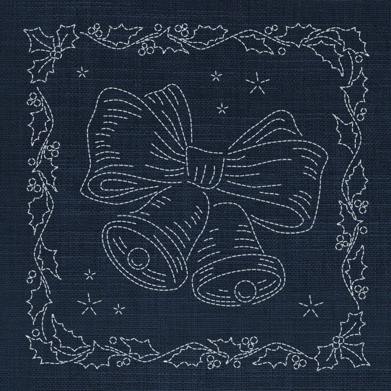 Christmas Bow & Bells Pre-Printed Sashiko Panel