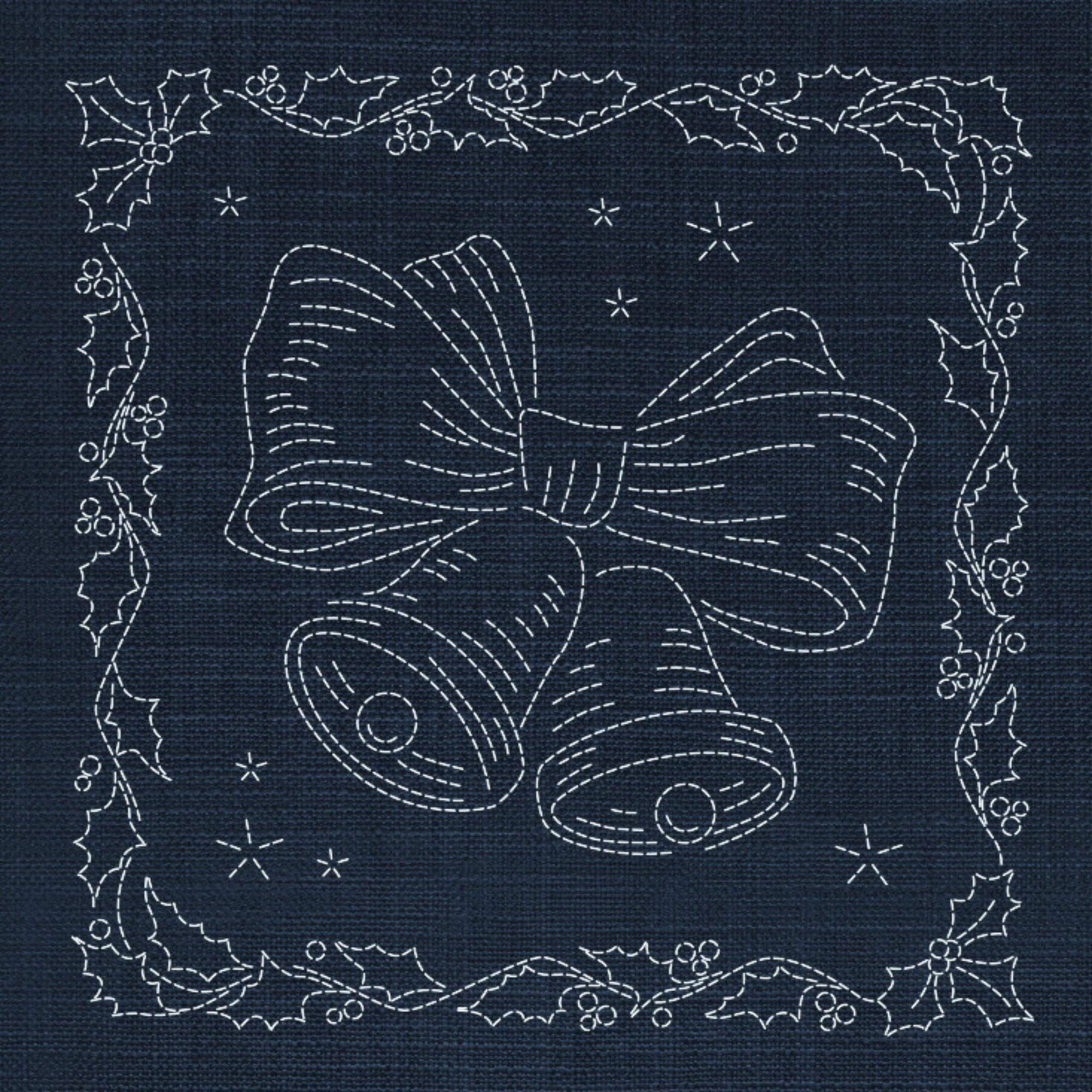 Christmas Bow & Bells Pre-Printed Sashiko Panel