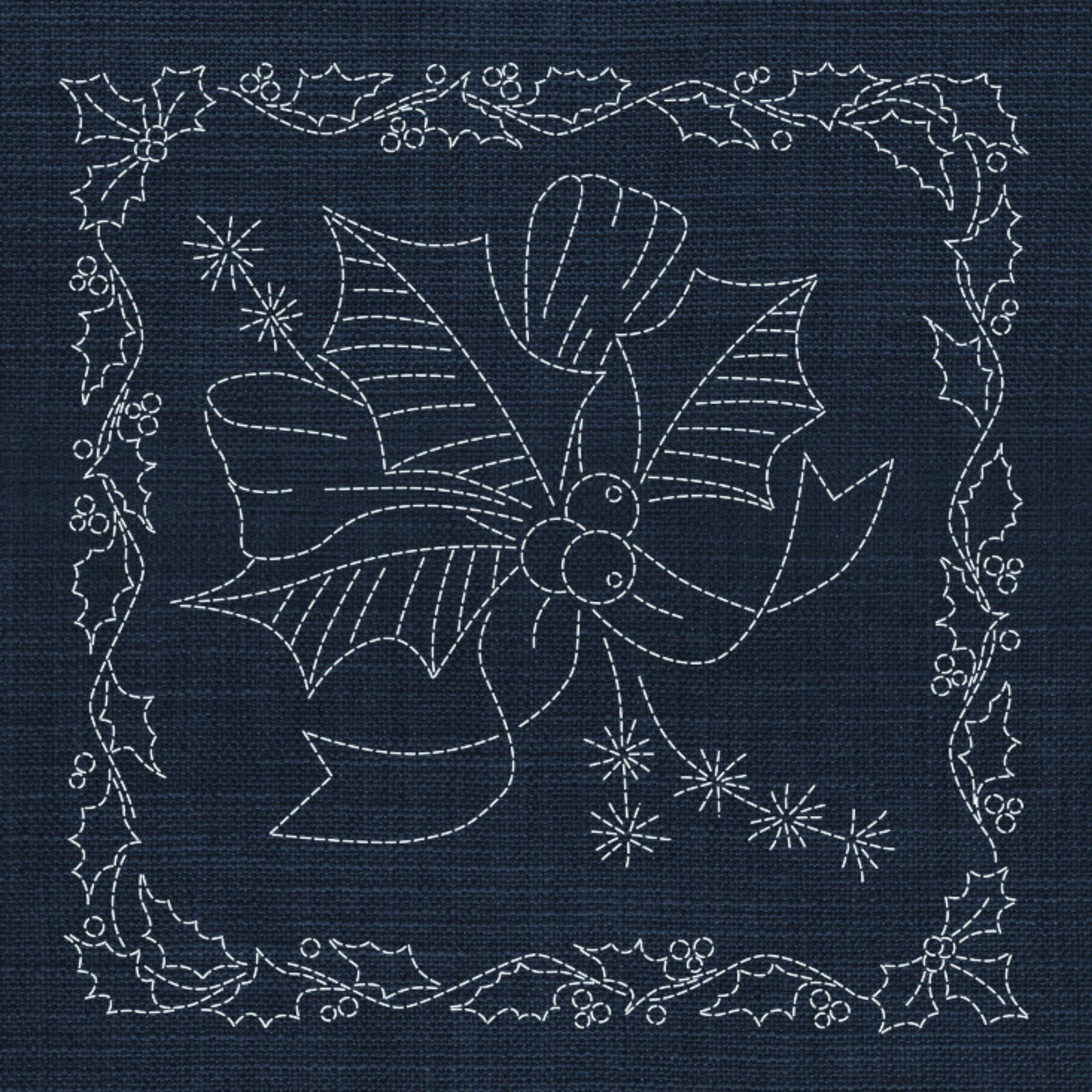 Christmas Holly & Bow Pre-Printed Sashiko Panel